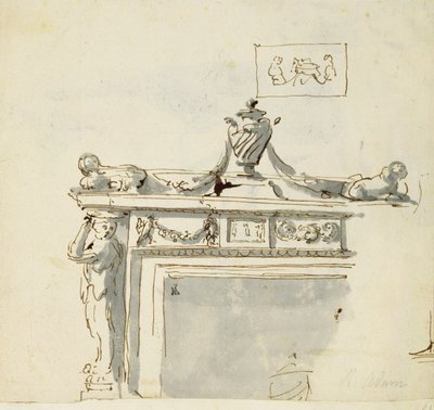 Sketched design for a fireplace by Robert Adam